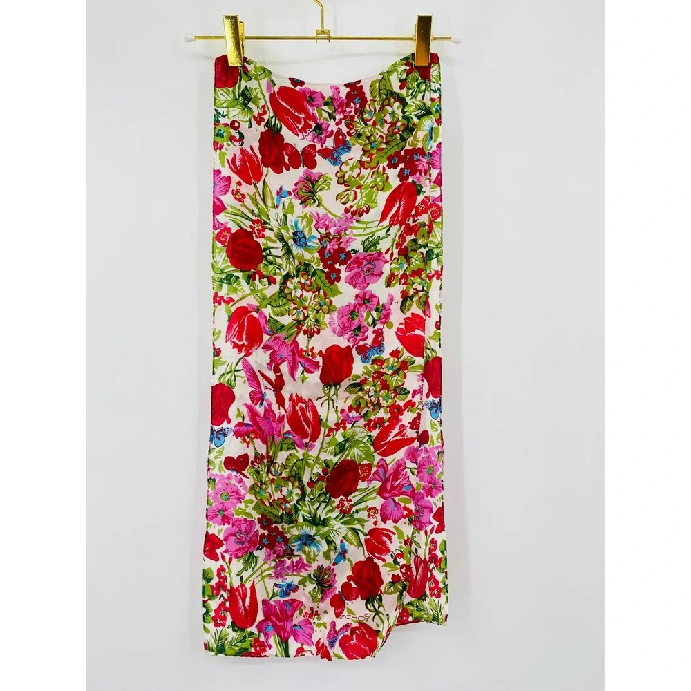 Echo Silk Scarf Womens OS White Floral Butterfly Botanical Lightweight Wrap